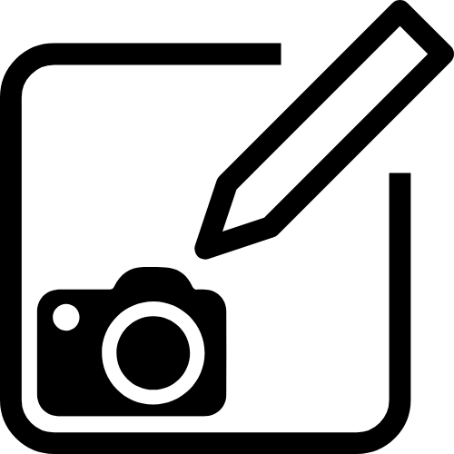 Ein Piktogramm wo eine Kamera dargestellt wird mit einem Bearbeitungsstift.